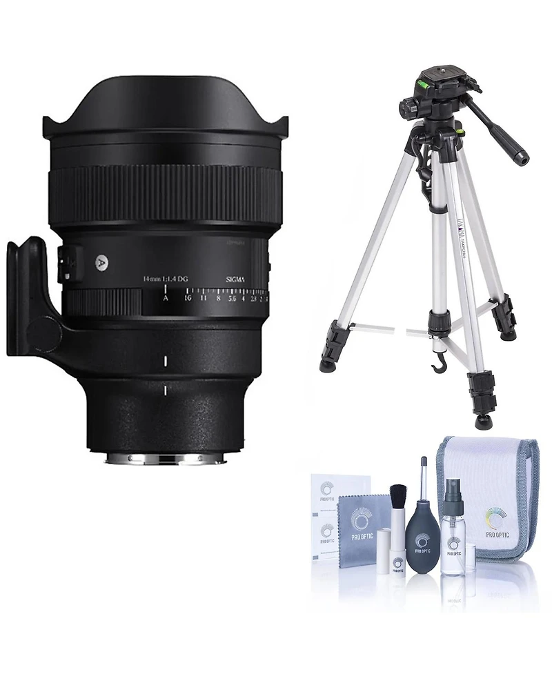 Sigma 14mm f/1.4 Dg Art Lens for Sony E, Bundle with 3-Section Aluminum Tripod with 3-Way Head and Cleaning Kit