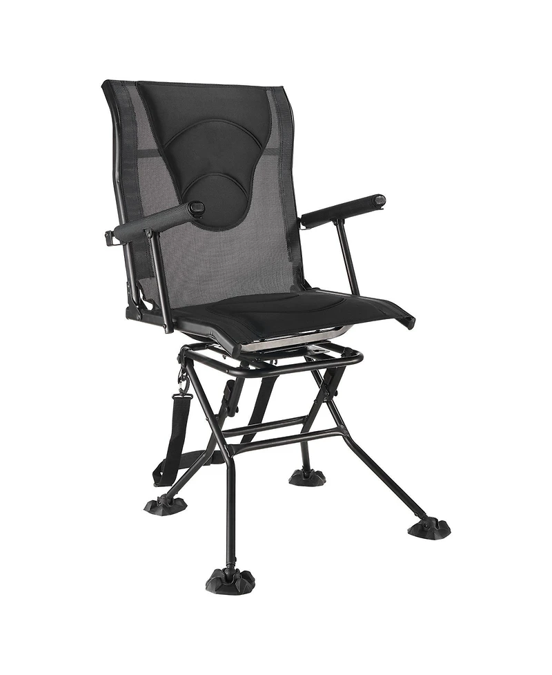 Mountaintop Hunting Chair, 360degree(s) Silent Swivel Foldable Blind Chair, Heavy Duty Steel Frame, Armrests, Adjustable Strap, 300 Lbs