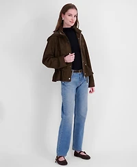 Tahari Women's Faux Suede Hooded Anorak Coat