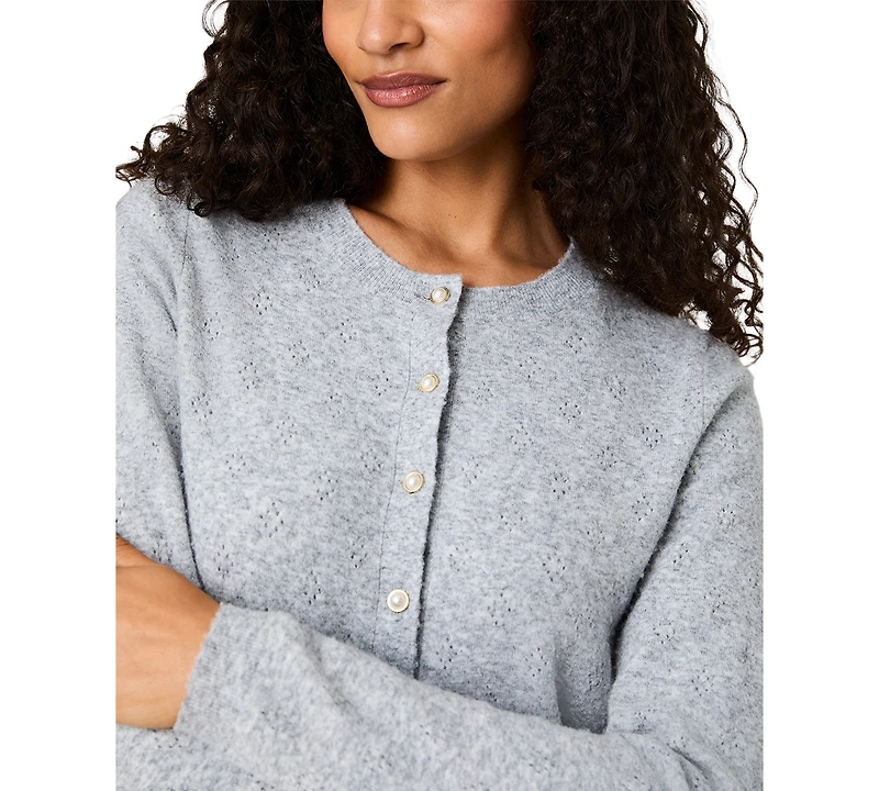 French Connection Women's Dakota Cropped Pointelle Cardigan Sweater