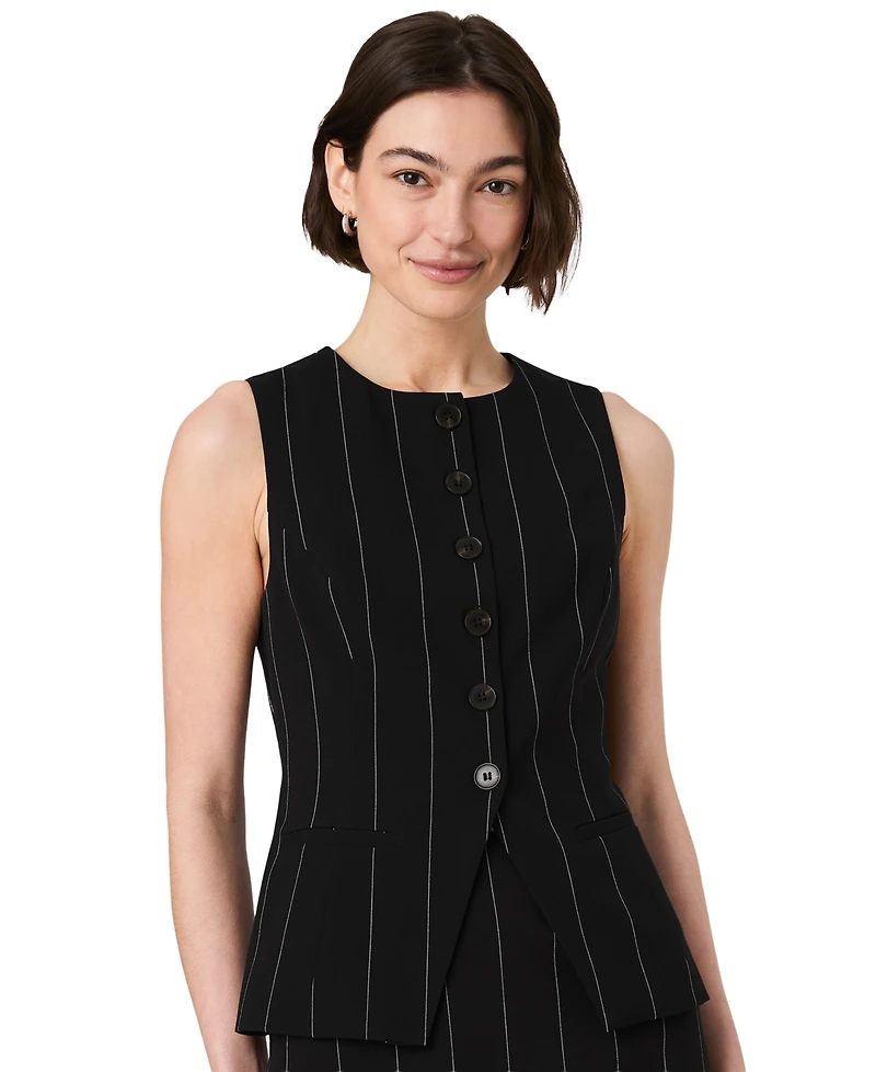 French Connection Women's Wide Pinstripe Suiting Sleeveless Peplum Top