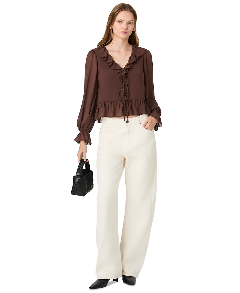 French Connection Women's Marina Long-Sleeve V-Neck Tie-Front Blouse