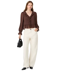 French Connection Women's Marina Long-Sleeve V-Neck Tie-Front Blouse