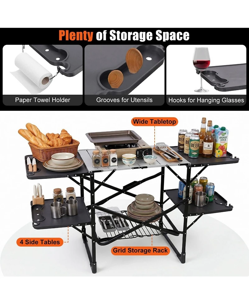 Mountaintop Folding Camping Kitchen Table, Portable Cooking Station with Heat Resistant Top