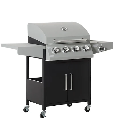 Mountaintop 52" Barbecue Grill with Wheels, 4+1 Burner Liquid Propane Gas Grill, Outdoor Cabinet Style Bbq Trolley with Side Burner