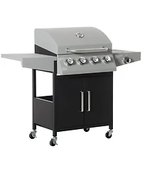 Mountaintop 52" Barbecue Grill with Wheels, 4+1 Burner Liquid Propane Gas Grill, Outdoor Cabinet Style Bbq Trolley with Side Burner