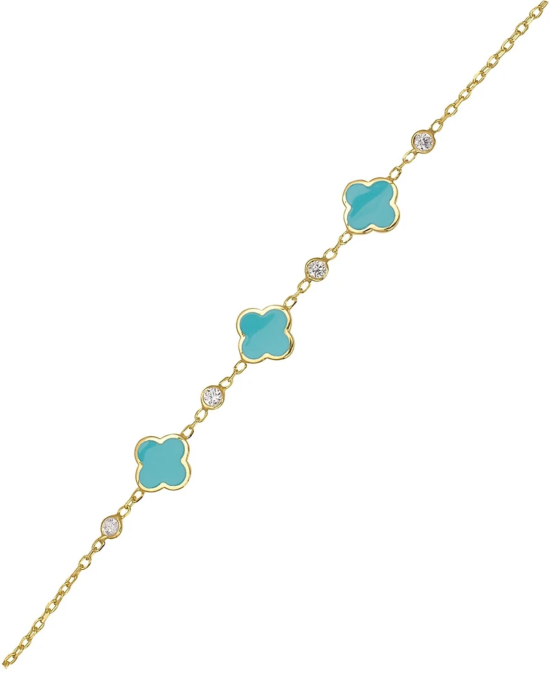 Lily Nily Girls Clovers and Cubic Zirconia Bezel Station Chain Link Bracelet in 14K