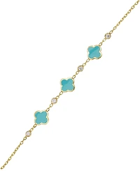 Lily Nily Girls Clovers and Cubic Zirconia Bezel Station Chain Link Bracelet in 14K