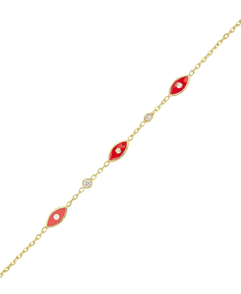 Lily Nily Girls Enamel Evil Eye and Cubic Zirconia Bezel Station Chain Link Bracelet in 14K