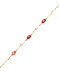 Lily Nily Girls Enamel Evil Eye and Cubic Zirconia Bezel Station Chain Link Bracelet in 14K