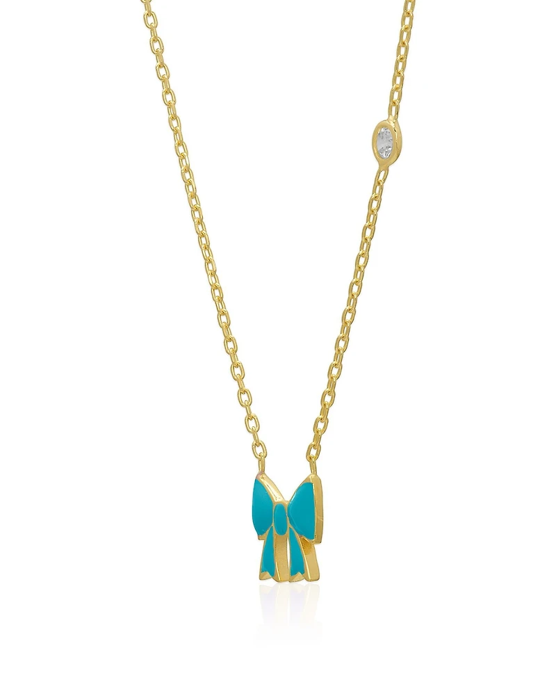 Lily Nily Bow and Cubic Zirconia Bezel Station Necklace in 14k