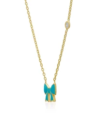 Lily Nily Bow and Cubic Zirconia Bezel Station Necklace in 14k