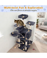 Sugift Large Cat Tree 63 Inch Tall Cat Tower with Rotatable Basket Bed and Swinging Hammock