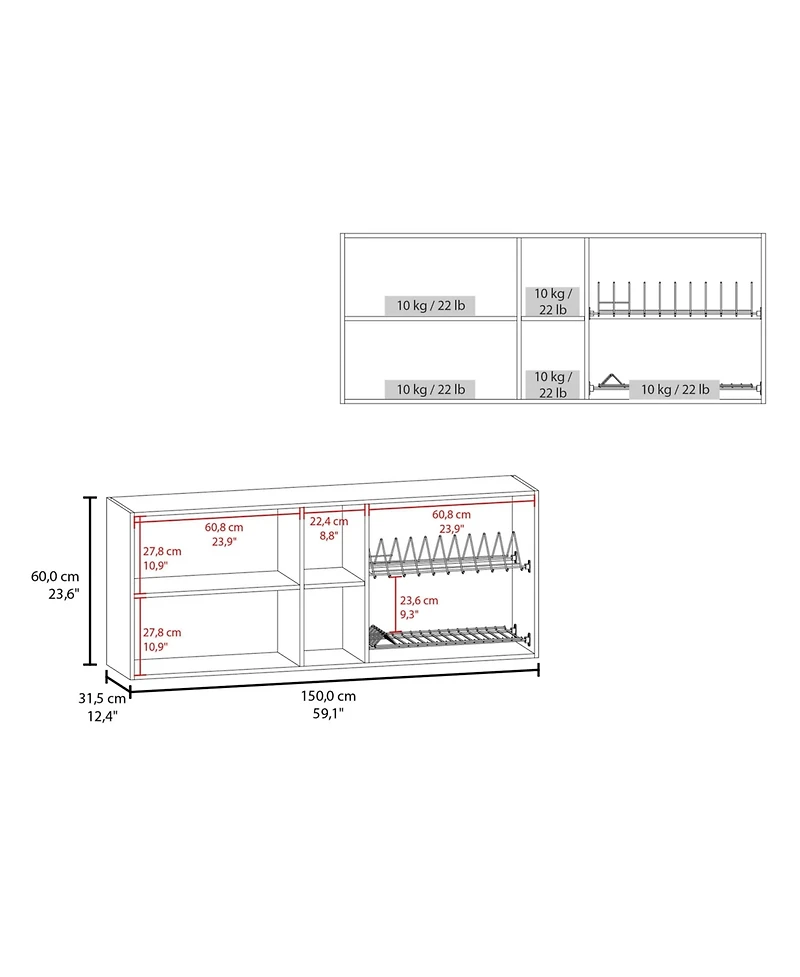 Fm Furniture MIlano Wall-Mounted Kitchen Storage Cabinet with Open Shelving