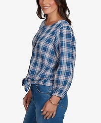 Ruby Rd. Petite Homestead Plaid 3/4-Sleeve Button-Front Top