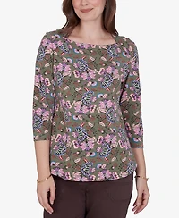 Ruby Rd. Petite Kint Garden Top Square-Neck 3/4-Sleeve Floral Blouse