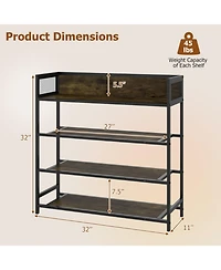 Sugift 4-Tier Industrial Shoe Rack with Heavy Duty Metal Frame and Anti-Fall Guardrails