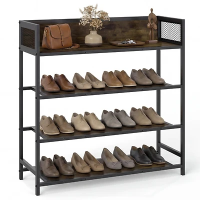 Sugift 4-Tier Industrial Shoe Rack with Heavy Duty Metal Frame and Anti-Fall Guardrails