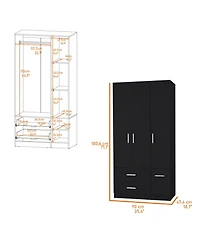 Fm Furniture Douglas Armoire in Melamine, Two Drawers, Hanging Rod And 4 Doors