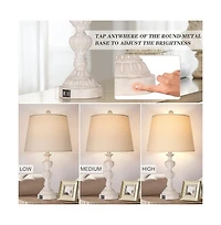 Sofucor 23" Touch Control Coastal Farmhouse Table Lamp Set of 2, 3-Way Dimmable Bedside Lamp with 2 Usb Charging Ports