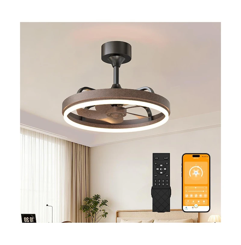 Sofucor 19.7-in Modern Flush Mount Ceiling Fan Led Light with Remote and App Control Included 5-Blade