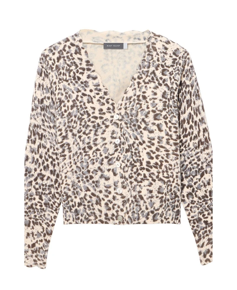 Mint Velvet Women's Leopard Print Scallop Trim Cardigan