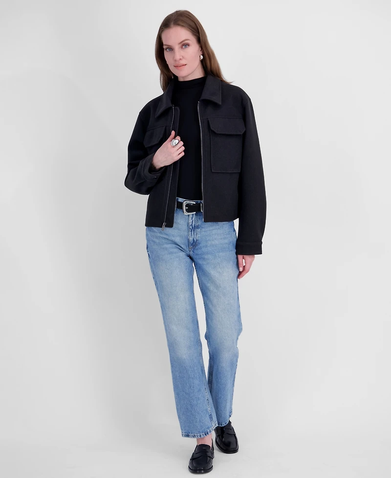 Tahari Women's Detachable Faux-Fur Collar Cropped Coat
