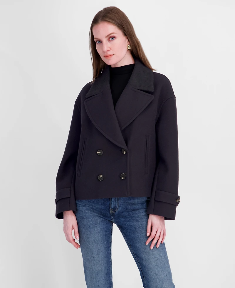 Tahari Women's Double-Breasted Notch-Collar Cropped Coat