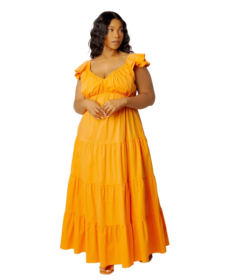 Buxom Couture Plus Flutter Sleeve Tiered Maxi Dress