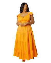 Buxom Couture Plus Flutter Sleeve Tiered Maxi Dress