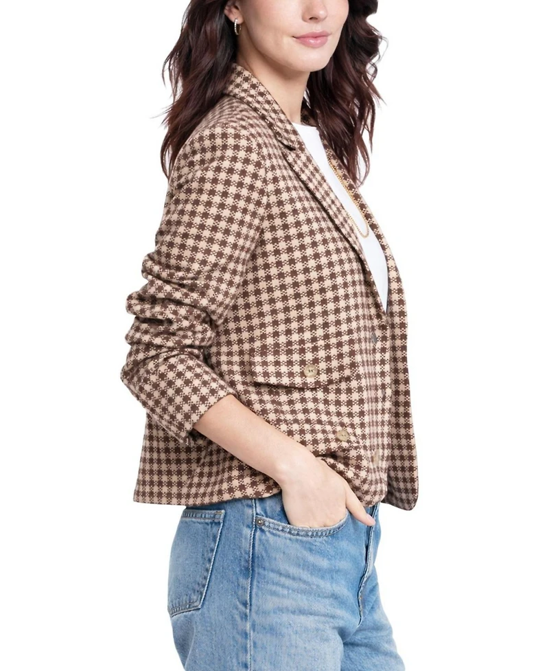 Central Park West Women's Marlo Cropped Houndstooth Jacquard-Knit Blazer
