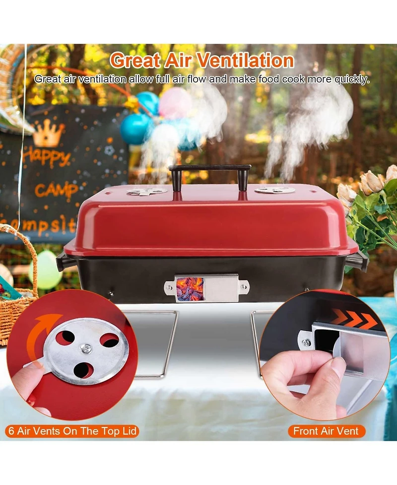 Mountaintop Portable Barbecue Smoker Charcoal Grill Outdoor Tabletop Grill Small Folding with Lid for Backyard Camping Picnics Beach