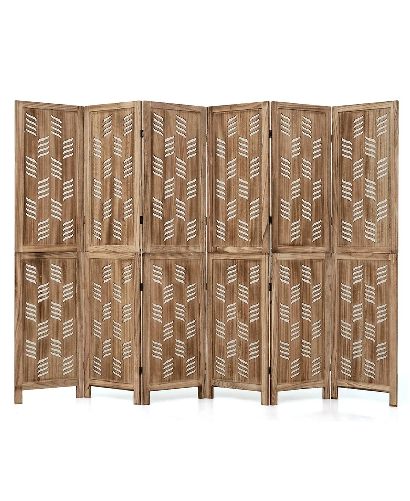 Gymax 5.5 Feet Tall Room Divider with Paulownia Wood Frame and 2-Way Hinges for Living Room Brown