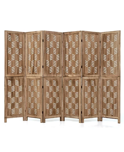 Gymax 5.5 Feet Tall Room Divider with Paulownia Wood Frame and 2-Way Hinges for Living Room Brown