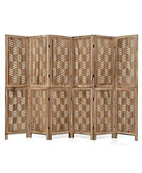 Gymax 5.5 Feet Tall Room Divider with Paulownia Wood Frame and 2-Way Hinges for Living Room Brown