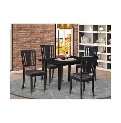 East West Furniture 5-Piece Rectangular Dining Table Set 4 Dining Chairs with Panel Back and a Faux Leather Seat and Butterfly Leaf Dining
