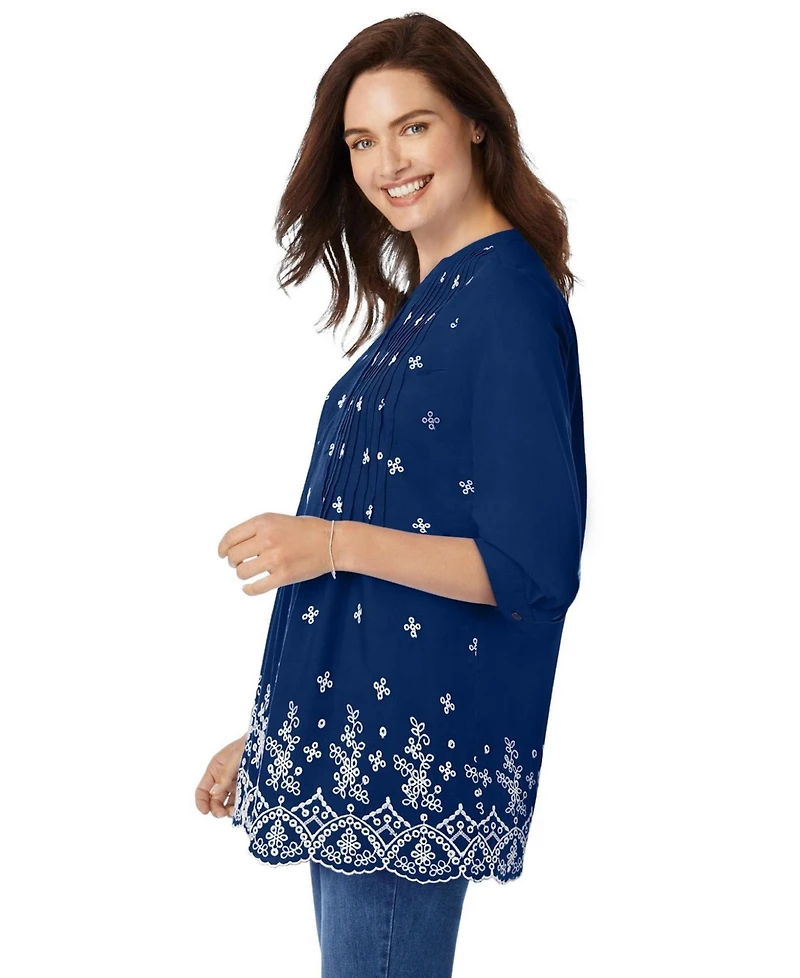 Woman Within Plus Size Within Embroidered Pintuck Tunic