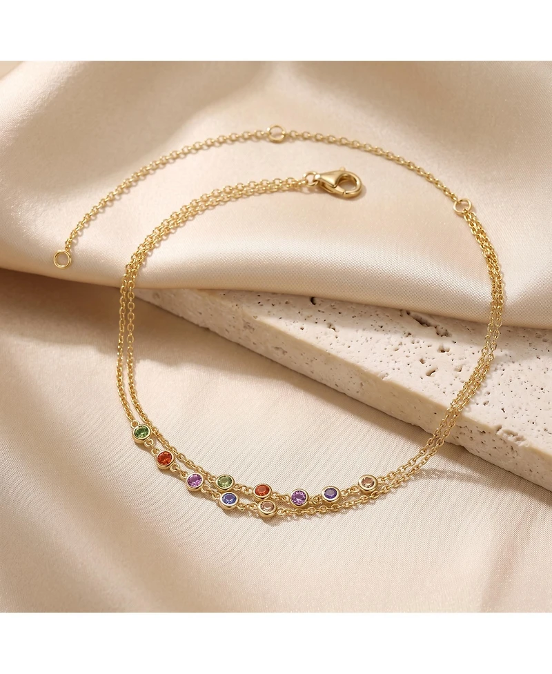 GiGiGirl 14k Gold Plated Multi Color Double Layer Rolo Chain Anklet, Adjustable Length