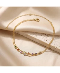 GiGiGirl 14k Gold Plated Multi Color Double Layer Rolo Chain Anklet, Adjustable Length