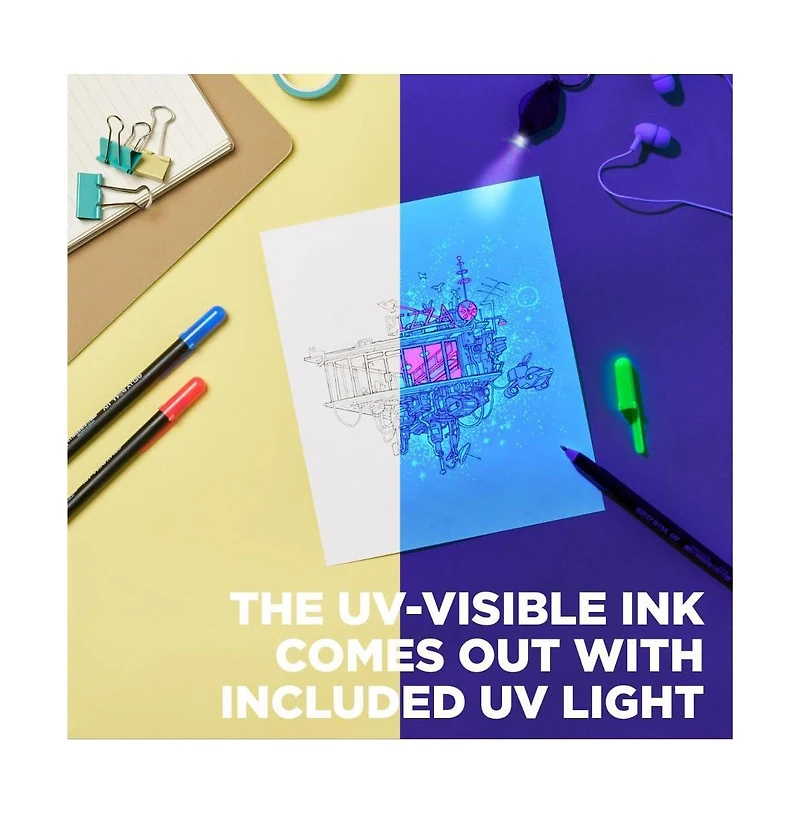 Sakura Gelly Roll Uv Pen - Uv Gel Ink Pen with Uv Keychain Flashlight - 9 Pens, 3 Lights