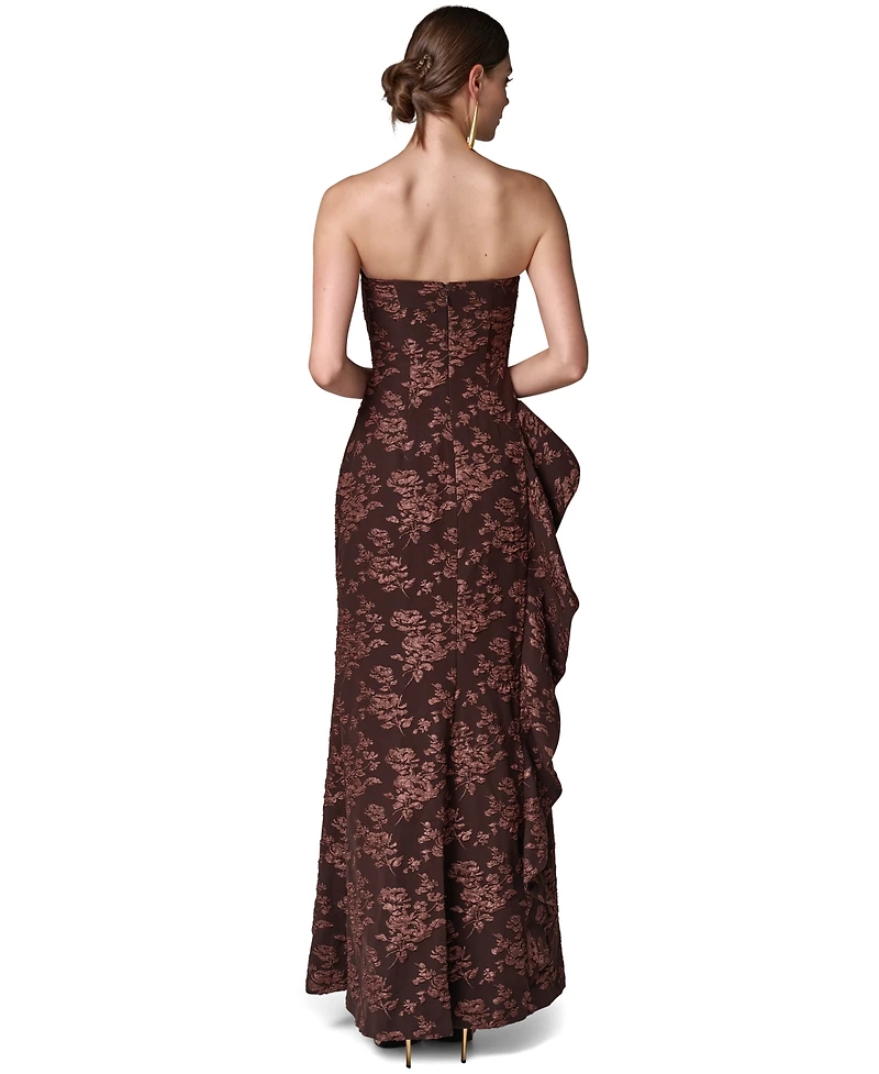 Donna Karan New York Women's Strapless Floral-Jacquard Gown