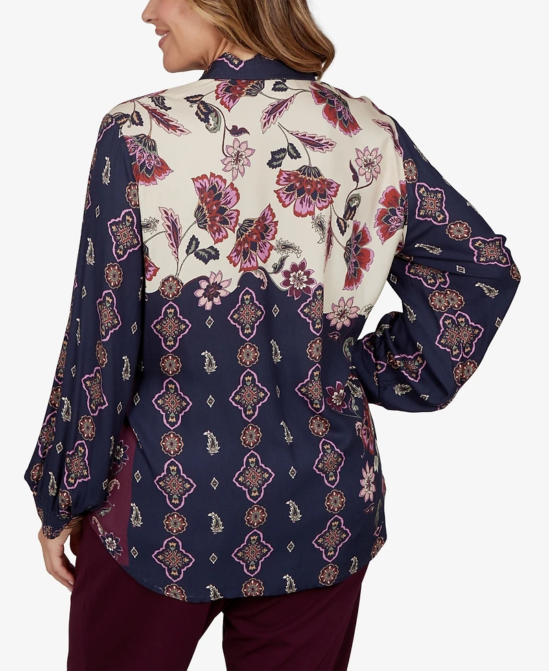 Ruby Rd. Plus Wov Garden Floral-Print Long-Sleeve Blouse