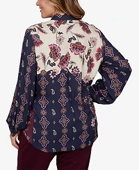Ruby Rd. Plus Wov Garden Floral-Print Long-Sleeve Blouse