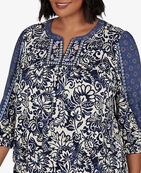 Ruby Rd. Plus Foliage Floral Henley 3/4-Sleeve Top