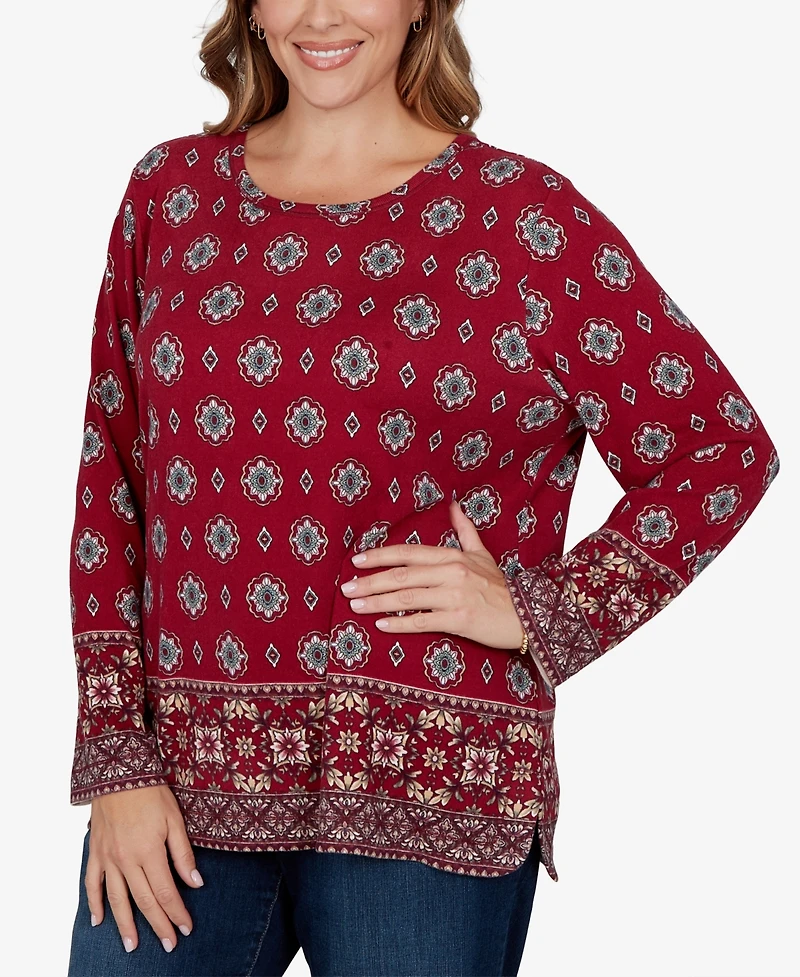 Ruby Rd. Plus Medallion Long-Sleeve Scoop Neck Top