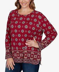 Ruby Rd. Plus Medallion Long-Sleeve Scoop Neck Top
