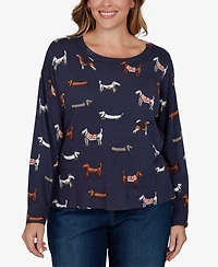 Ruby Rd. Plus Ballet Neckline Allover Dog Print Long-Sleeve Sweater