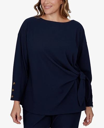 Ruby Rd. Plus Boat-Neck Long-Sleeve Side-Tie Top