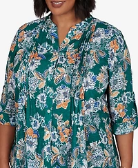 Ruby Rd. Plus Kensington Henley 3/4-Sleeve Floral Blouse