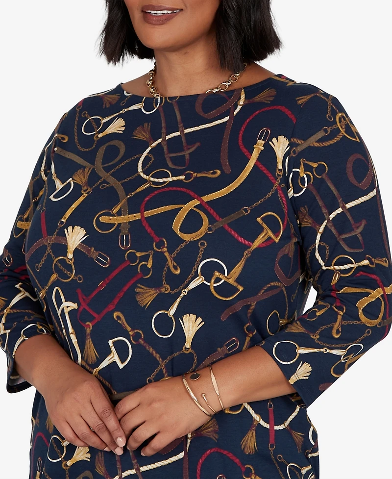 Ruby Rd. Plus Equestrian Boat Neck 3/4-Sleeve Top